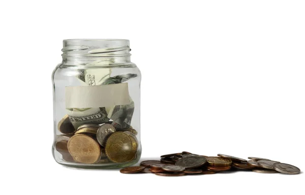 Money in the jar isol ted on white background — Stock Photo, Image
