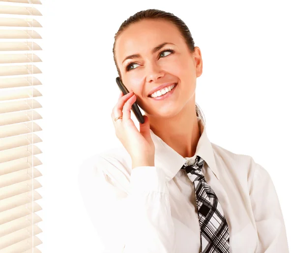 Happy woman is standing in the office — Stock Photo, Image