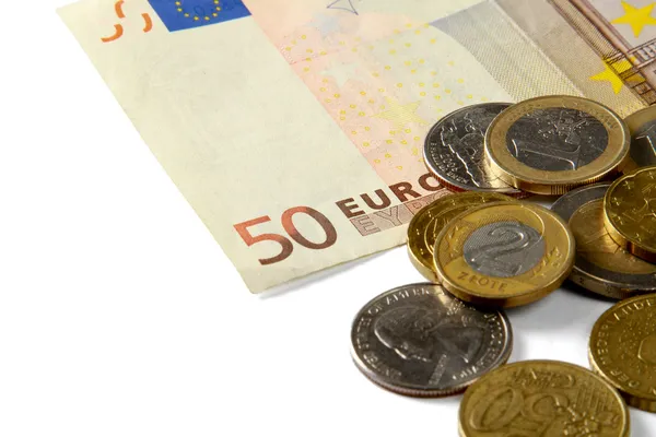 Geld: Euromünzen und -scheine — Stockfoto