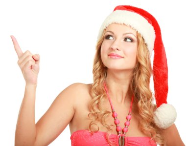 Noel Baba şapkası giyen kadın