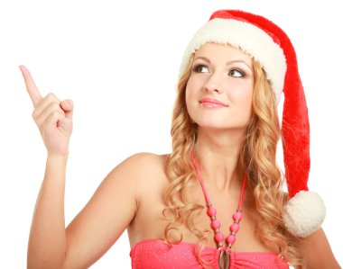 Woman wearing a santa hat clipart