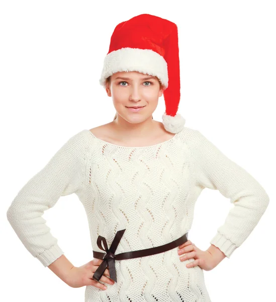 Frau mit Weihnachtsmütze — Stockfoto