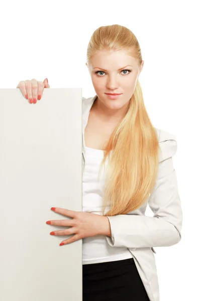 A smiling woman with a blank — Stock Photo, Image