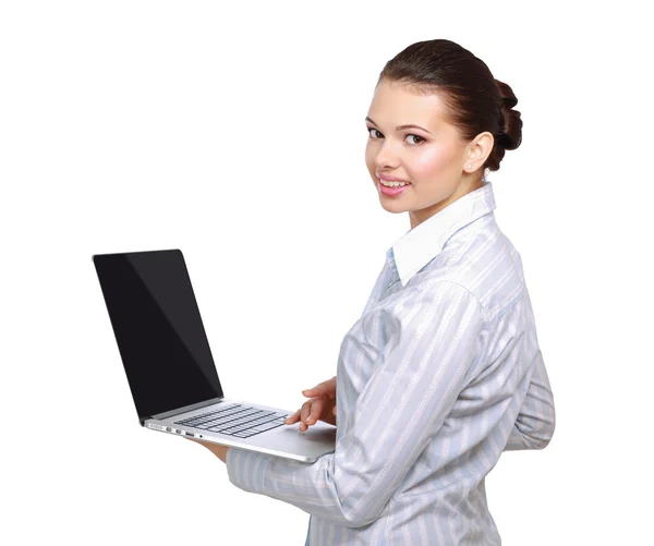 A young woman holding a laptop — Stock Photo, Image