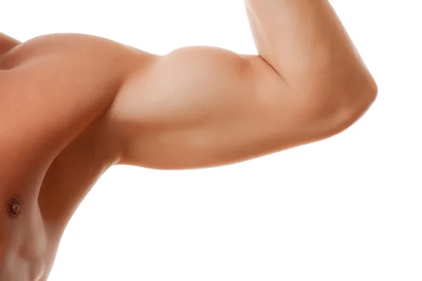 Man visar hans biceps. — Stockfoto