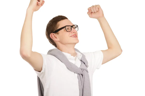 Man looking happy with his arms up — Stock Photo, Image