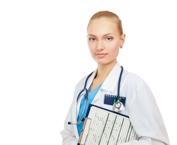 Médico joven con estetoscopio — Foto de Stock