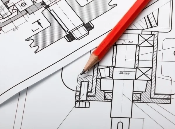 Architectural project and pencil — Stock Photo, Image