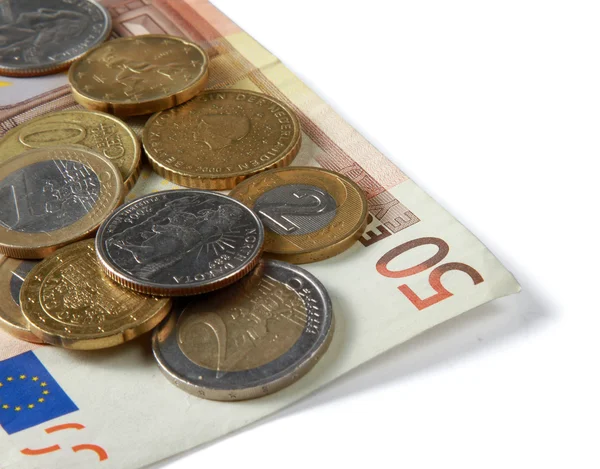 Money: euro coins and bills — Stock Photo, Image