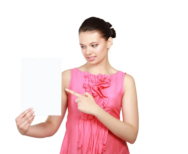 A smiling woman with a blank — Stock Photo, Image