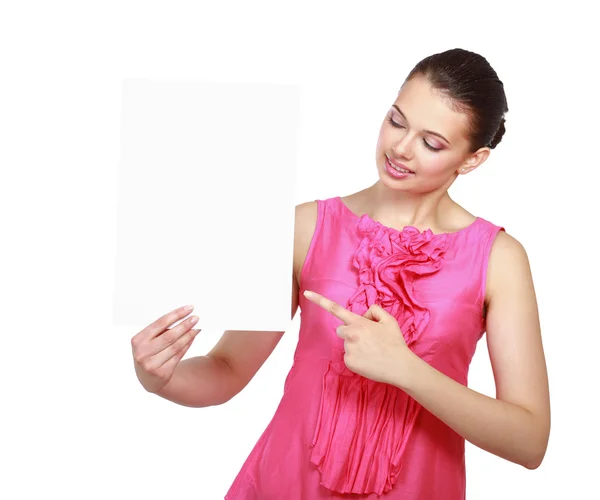 A smiling woman with a blank — Stock Photo, Image