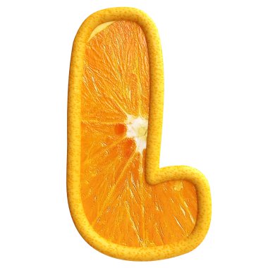 Beyaz arka planda turuncu meyve alfabesi.