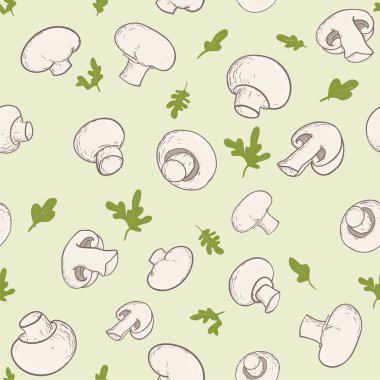 Gıda desen. yaprakları ile champignon mantar.