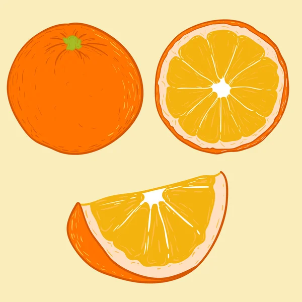 Una naranja entera y una rebanada de naranja — Archivo Imágenes Vectoriales