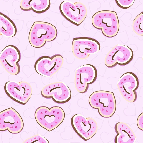 Fondo sin costuras con galletas en forma de corazones — Vector de stock