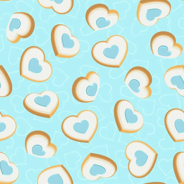 Seamless background with cookies in the shape of hearts — Stock Vector