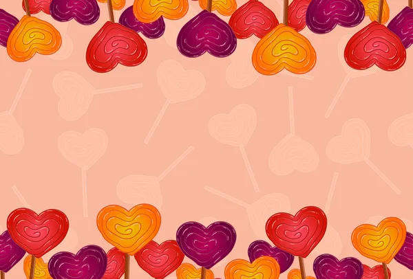 Horizontale nahtlose Hintergrund mit farbigen Bonbons in Herzform — Stockvektor