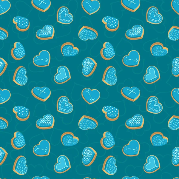 Fondo sin costuras con galletas en forma de corazones — Archivo Imágenes Vectoriales