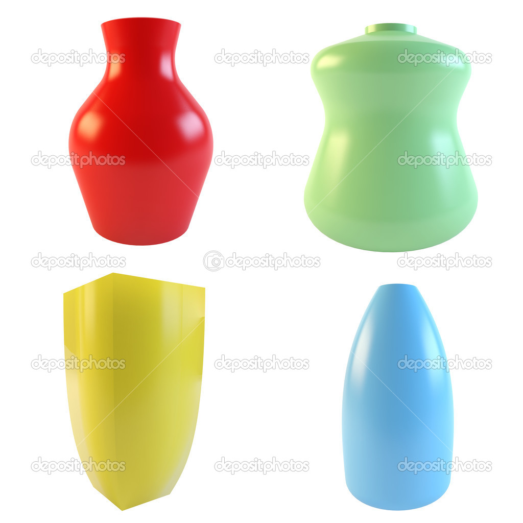 Colored vases isolated on a white background