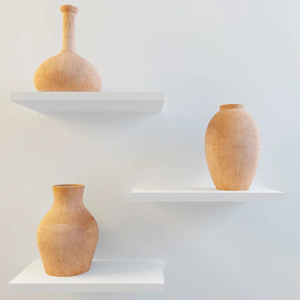Red ceramic vases on the shelf — Stock Photo, Image