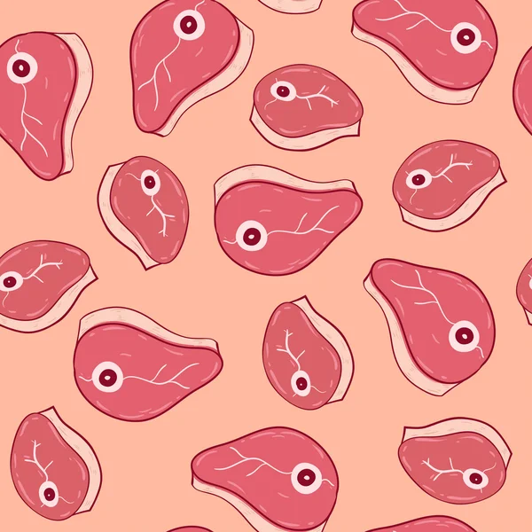 Dibujos animados patrón sin costura con trozos de carne — Vector de stock