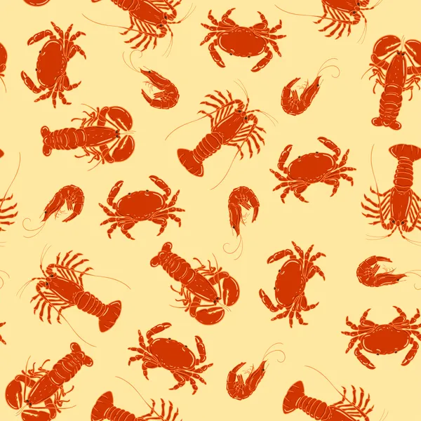 Cartoon seamless background with seafood object: shrimp, crab, lobster, crayfish — Stock Vector