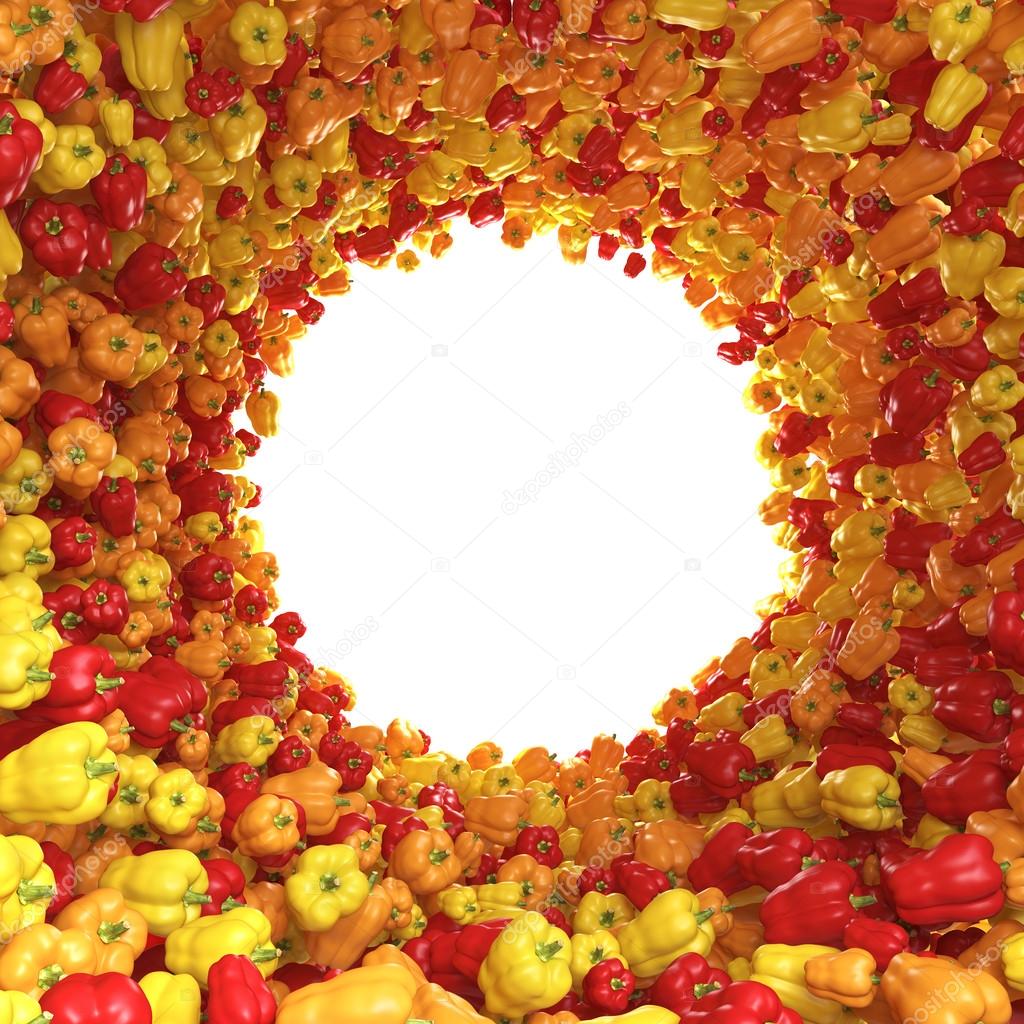 Circular tunnel of yellow, red and orange peppers