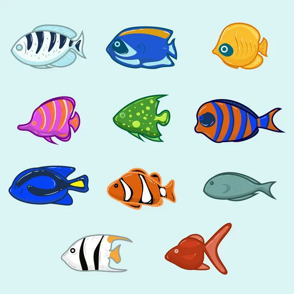 Series of icons cartoon fish — Stock Vector