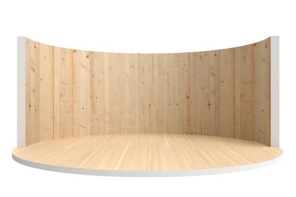 Empty stage or round room with wooden floor and wooden wall — Stock Photo, Image