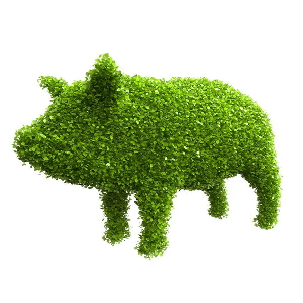 动物剪影的绿色的树叶。猪. — 图库照片