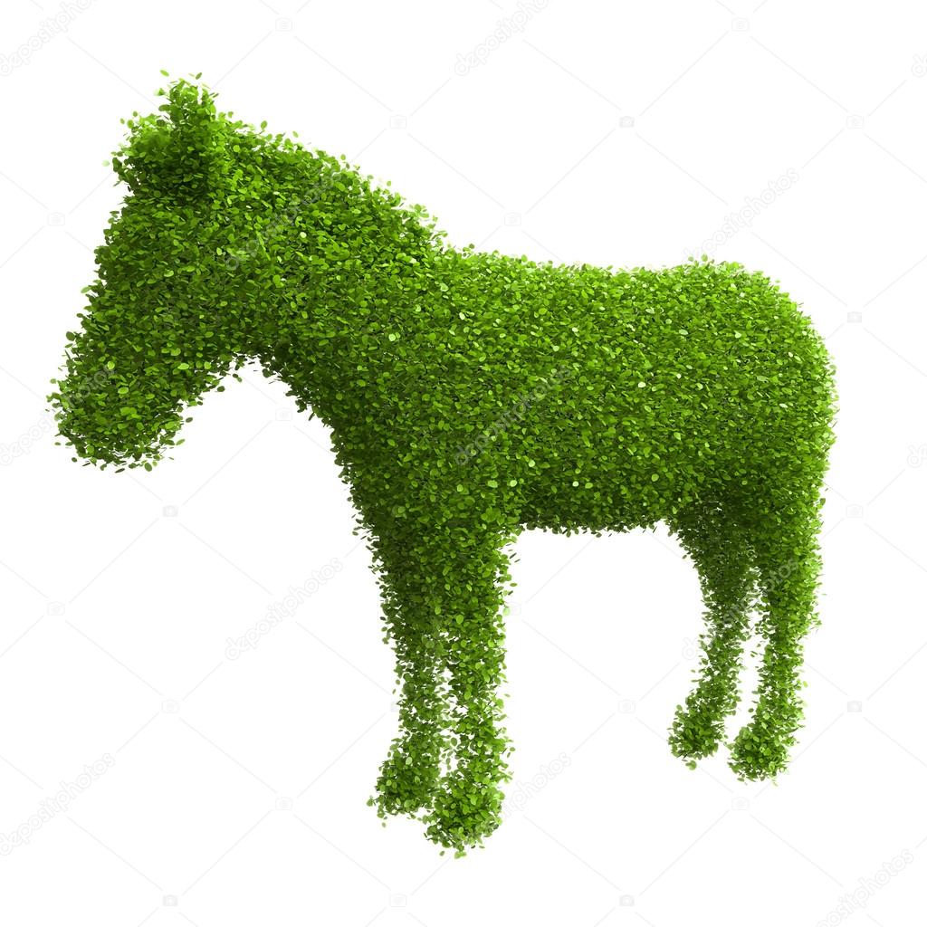 Animal silhouette of green leaves. Horse.