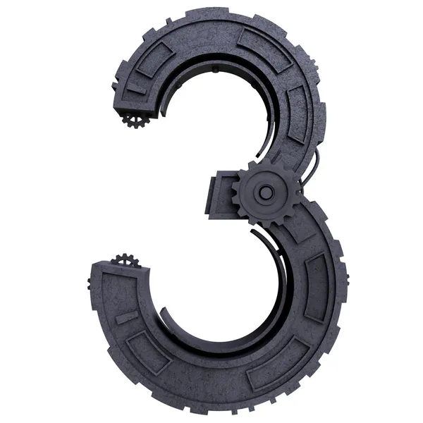 Numero tre di metallo sporco nero — Foto Stock