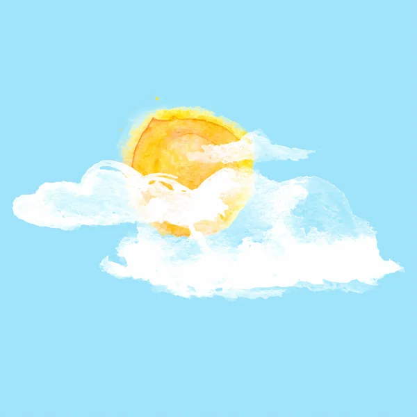 Vita moln och solen på himlen — Stock vektor