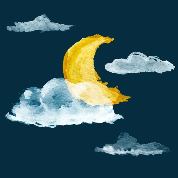 Moon med moln på natthimlen — Stock vektor