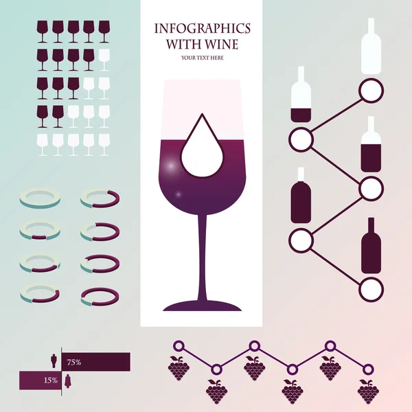 Elementos infográficos del vino y las uvas — Archivo Imágenes Vectoriales