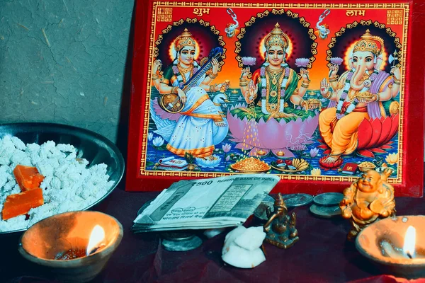 Festival Lakshmi Pooja Viene Celebrato Nella Casa Indiana Laxmi Anche — Foto Stock