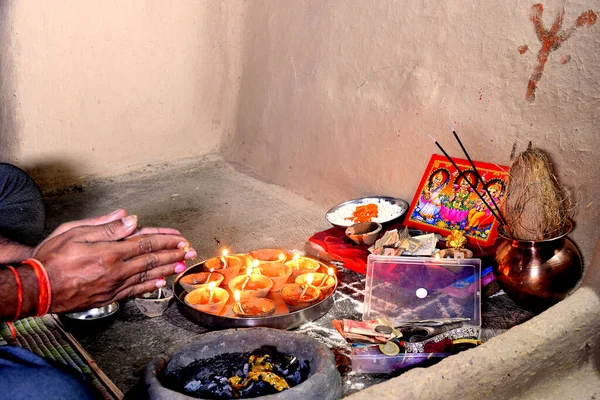 Фестиваль Лакшмі Пуджа Проводиться Індійському Сільському Домі Лакшмі Також Відома — стокове фото