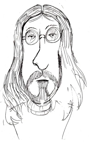 Desenho a lápis de John Lennon. Caricatura . — Fotografia de Stock
