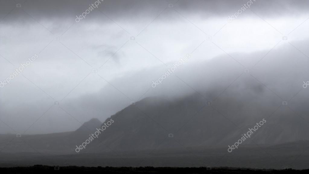 Mountains in fog in Thingvellir