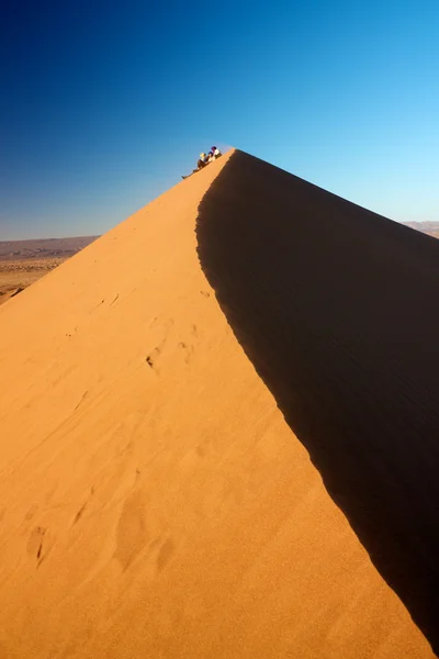 Люди сидять на вершині дюни — стокове фото