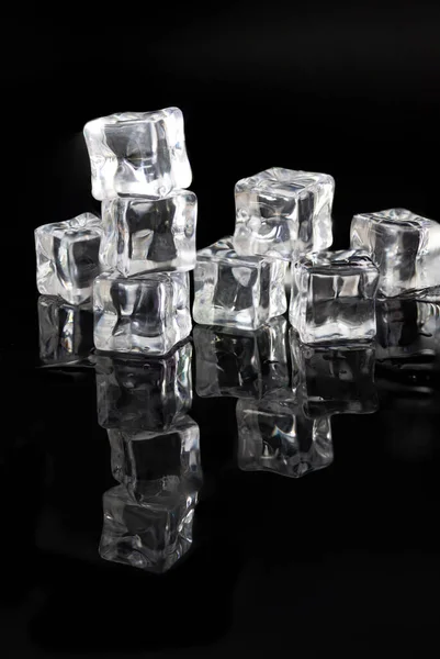Ice Cubes Reflected Black Glass Concept Ice Shortage — Stock Photo, Image