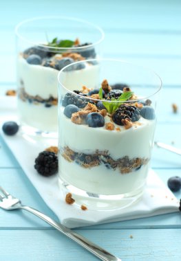 heidelbeeren und brombeeren joghurtcreme içinde