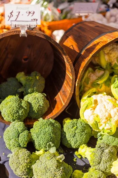 Broccoli and cauliflower in buckets — Stock Photo, Image