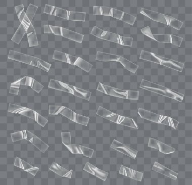 Yapışkan plastik bantlarla ve şeffaf arkaplanda sabitlenmek üzere ayarlandı