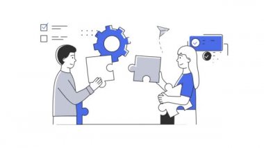 Yapboz ögelerini bağlayan insanlar.