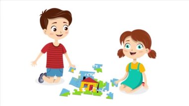 Çocuklar bulmaca topluyor..