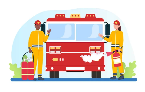 Pompiers avec concept de camion de pompiers — Image vectorielle
