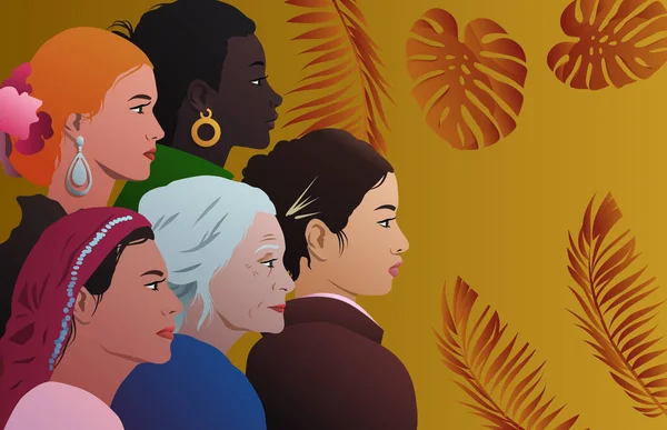 Ensemble de femmes multiethniques — Image vectorielle