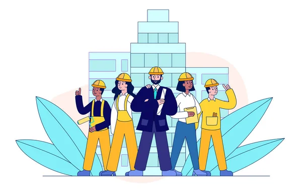 Команда строителей бизнес-центра — стоковый вектор