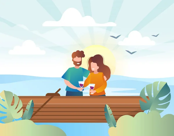 Man en vrouw op date in boot — Stockvector